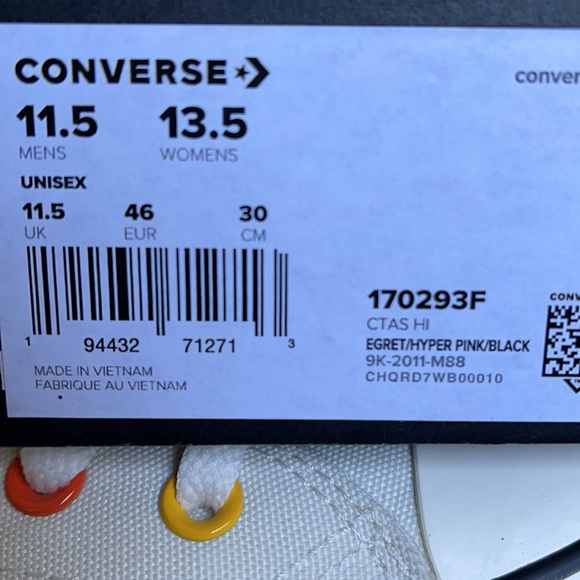 Converse Chuck Taylor All Star Hi Egret/Hyper Pink/Black MEN`S - Picture 16 of 16